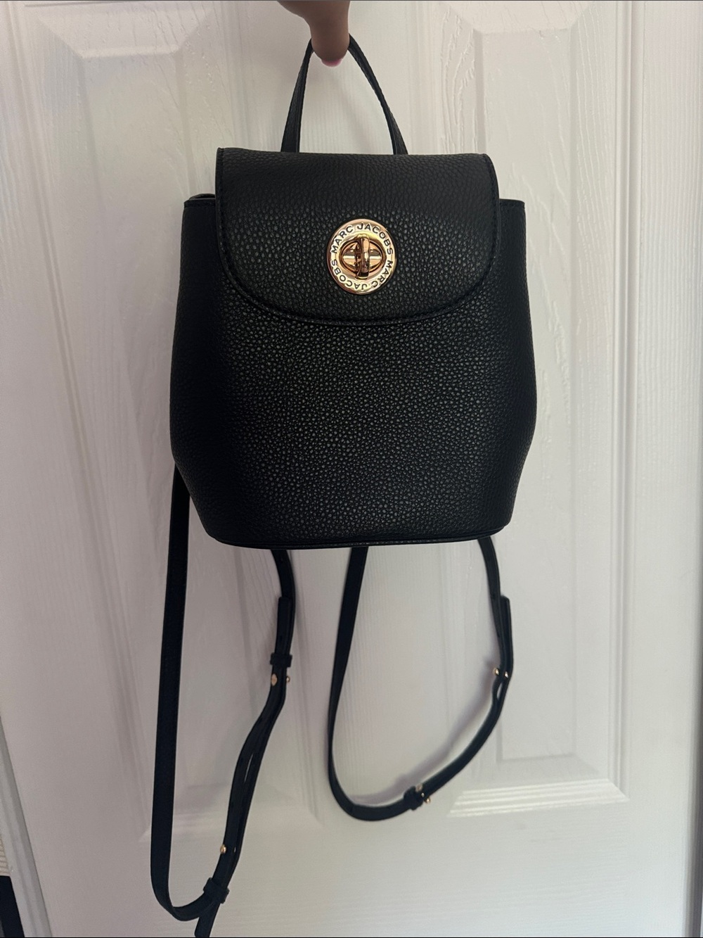Marc Jacobs Black Pebbled Leather Mini Backpack with Gold Turnlock
